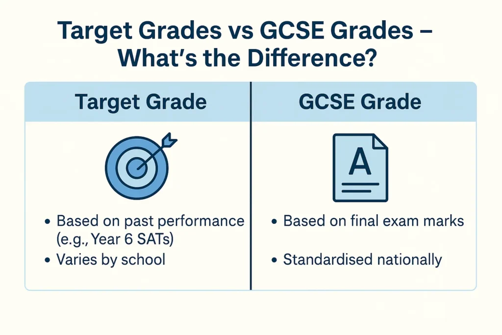 Visual infographic showing the difference between target grades and actual GCSE grades